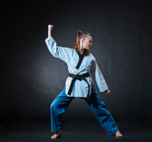 Girl doing online martial arts class